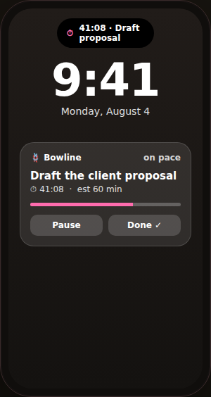 Live Activity showing the current task