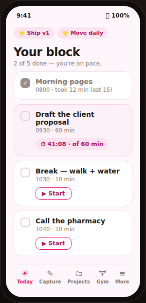 Task timer running on a planned item