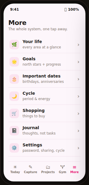 Whole-life menu across life areas