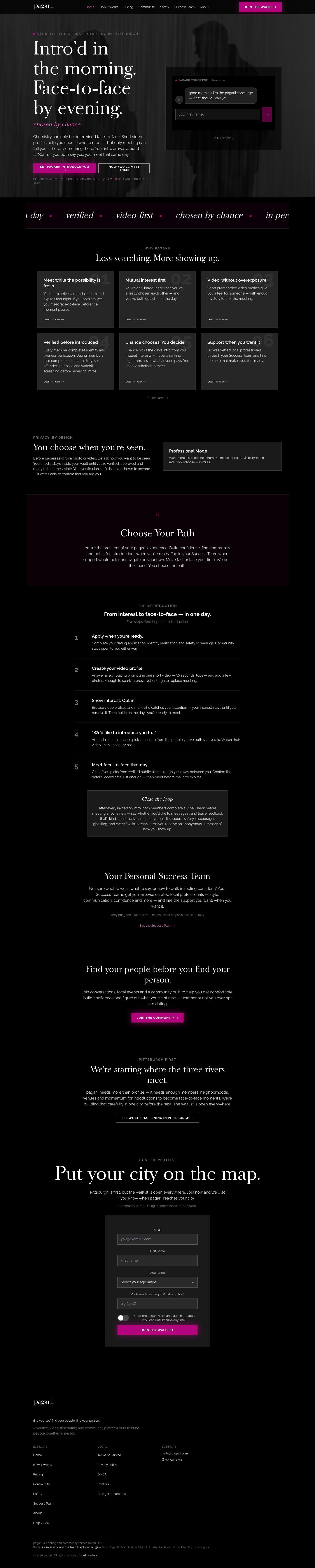pagarii homepage on desktop — concierge-first marketing site with chatbot hero